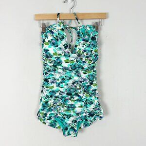 Nanette Lepore Ruched Skirted 1 Piece Swim Suit Floral Size XS Women's